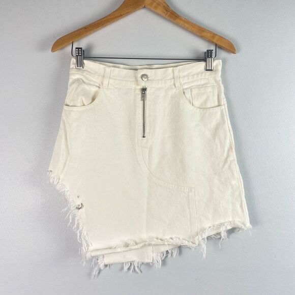 Sandy Liang Tams High Waisted Frayed Denim Mini Skirt - Picture 1 of 10